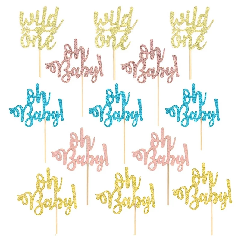 10 штук в партии с надписью Oh Baby топперы для торта и wild one Топпинг кексов Shower
