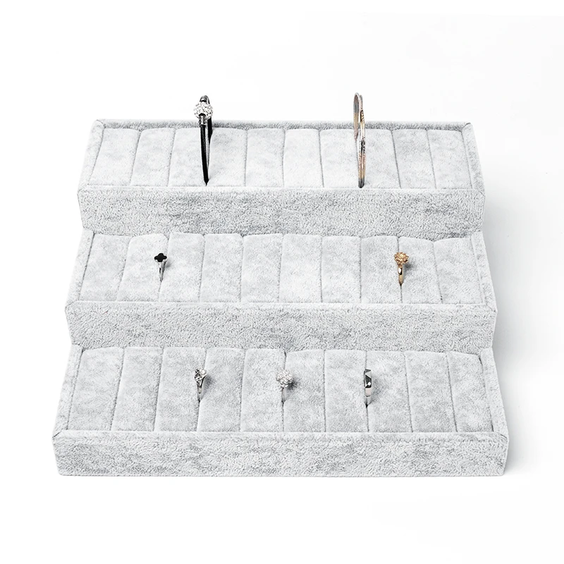 High Quality Ice Gray Velet Bracelet Jewelry Display Packaging Trays For Ring Earring Storage Jewellery Organizers Multifunction