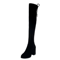 big size 41 42 over the knee boots flock high heel shoes for women black thigh high boots new fashion sexy square heel boots