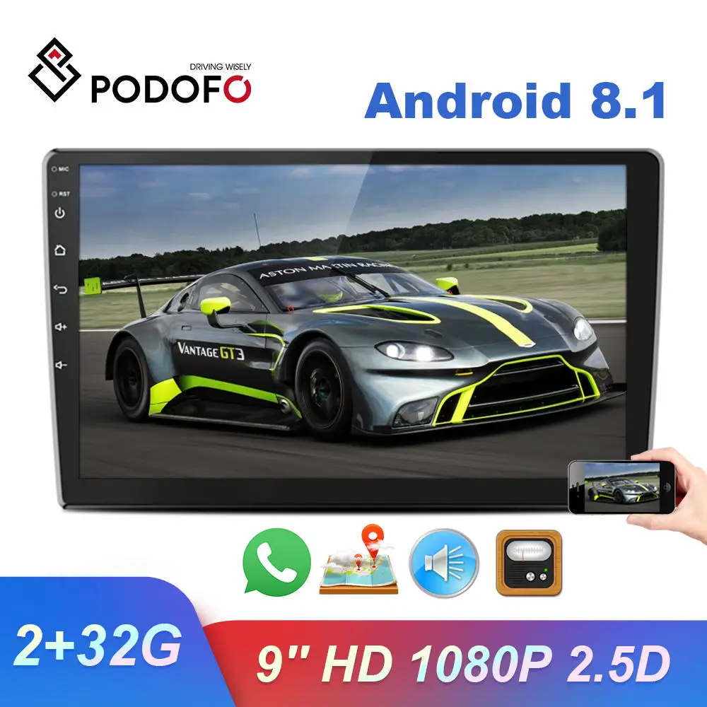 Автомобильный мультимедийный видеоплеер Podofo 2 din Android 8 1 9 дюймов HD 1080P стерео радио