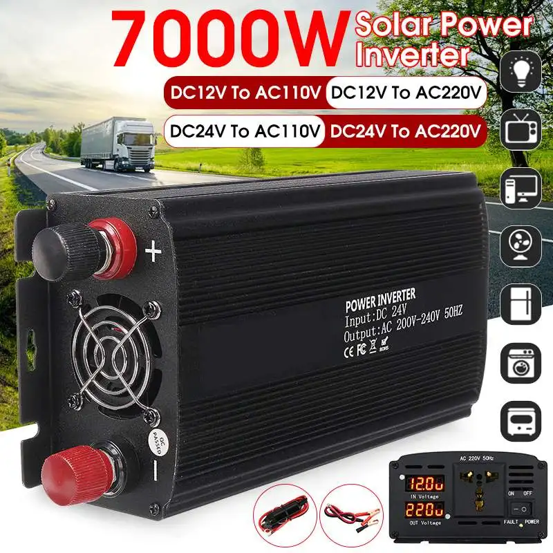 

7000W Modified Sine Wave Inverter DC 12V/24V To AC 110V/220V Dual Led Display Voltage Transformer Power Converter Solar Inverter