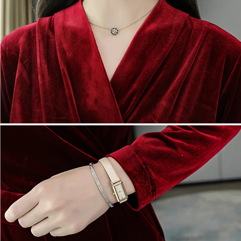

Solid bright silk velvet high-waist v-neck jumpsuit 2020 fall new long-sleeve rompers elegant wide-leg pants bodysuit plus size