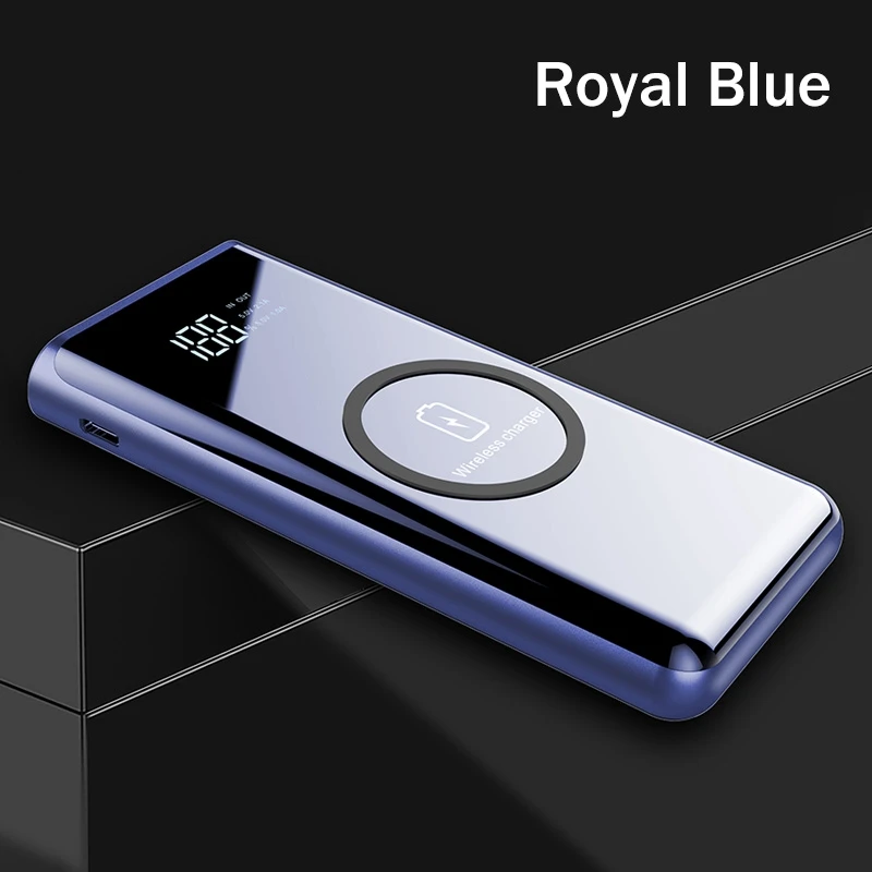 Power Bank 10000 мА-ч, беспроводное зарядное устройство YKZ светодиодный дисплей портативное зарядное устройство power bank с светодиодный фонарик внешняя батарея для iPhone - Цвет: Royal Blue