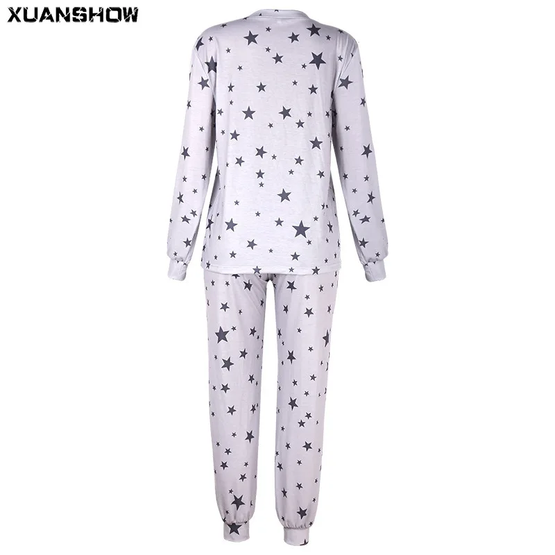 

XUANSHOW Spring Autumn Two Piece Outfits Women Casual Loose Tracksuit Star Print Long Pants Set Jogging Loungewear Ropa Mujer
