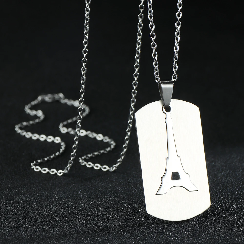 

New Fashion Geometric Necklace Eiffel Tower Paris Pendants Stainless Steel Long Chain Women Men Colar Gift Jewelry Choker