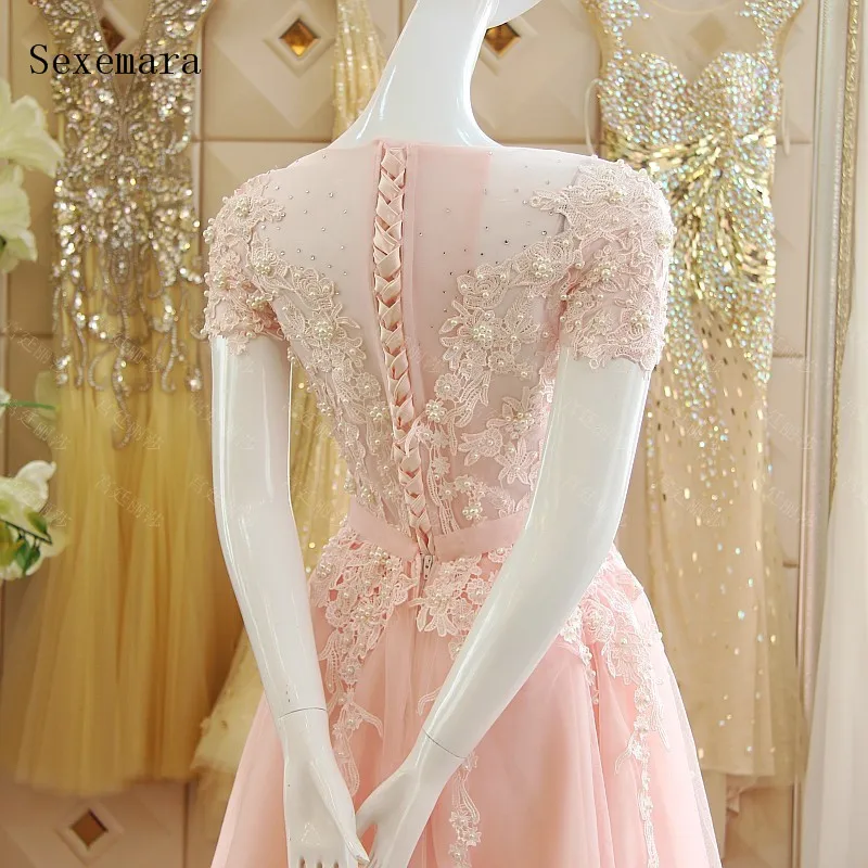 

Prom party gown vestido de noiva longo lace appliques pearls cheap quinceanera gowns Pink floral print 2018 Bridesmaid Dresses