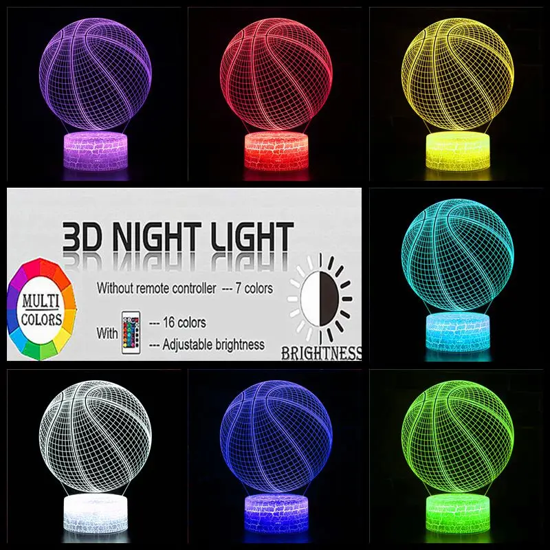 Ночник с 3d иллюзией баскетбольный шар голограмма акриловый ночник для декора