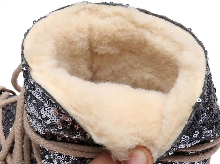 

Genuine Leather Children Snow Boots 2019 Winter Girls Boot Sequins Cotton Shoes Kid's Boat Plus Velvet Baby Warm Cotton Boots