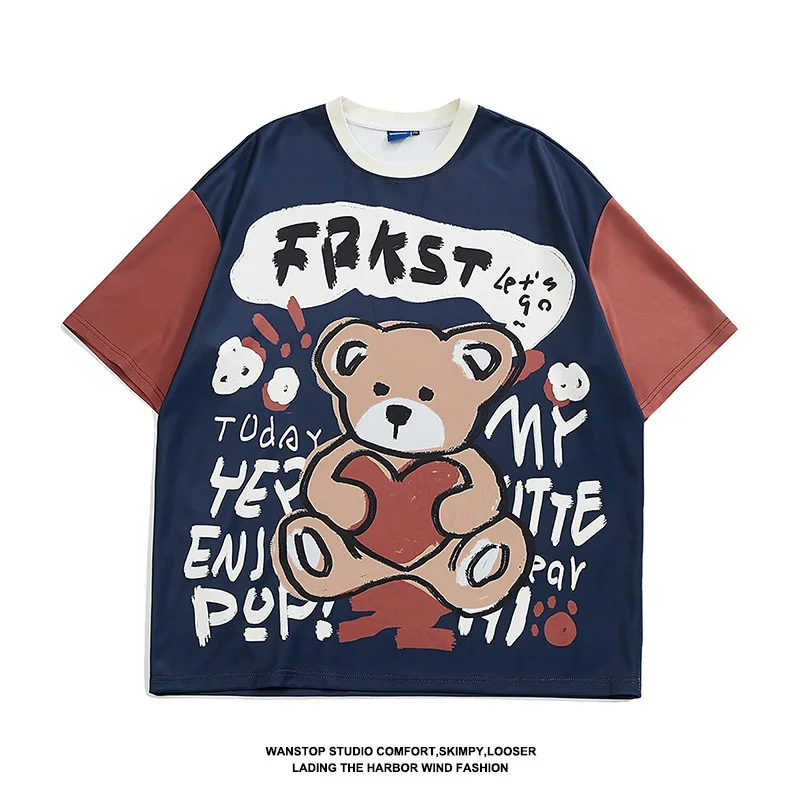 

Bear Short-sleeved T-shirt Men And Women Design Niche Loose Japanese Style 2021 Home Girls Loose Casual Girl Tops Youth Popular