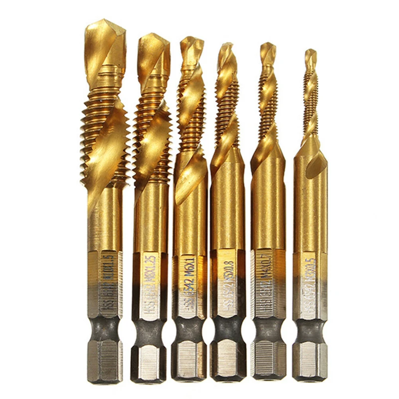 

M3-M10 Hex Shank Titanium Plated HSS Screw Thread Metric Tap Drill Bit Composite for Screw Machine Multifunction Drilling Tools