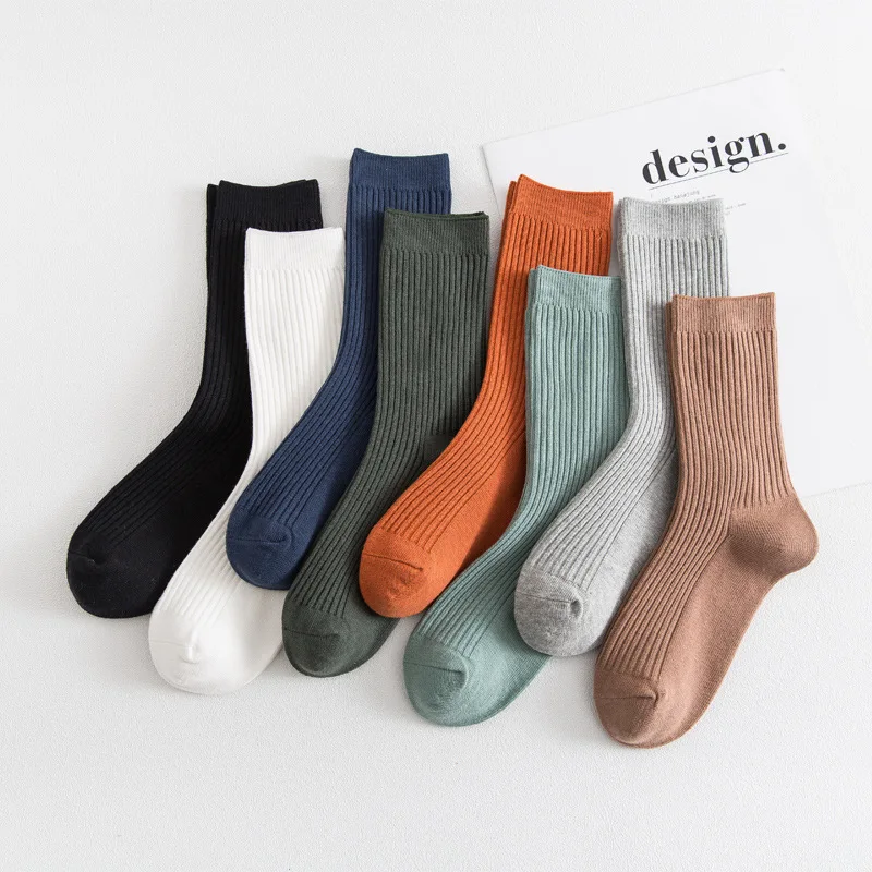 

5 Pairs/set Women Socks Soft Fashion Autumn Winter Travel Mid-calf Length Solid Color Outdoor Sports Casual Daily Elastic Warm