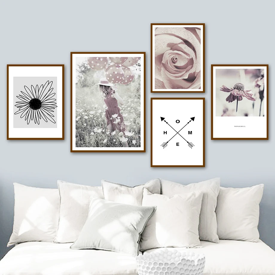 

Girl Rose Chrysanthemum Daisy Grass Arrow Wall Art Canvas Painting Nordic Poster And Prints Wall Pictures For Living Room Decor