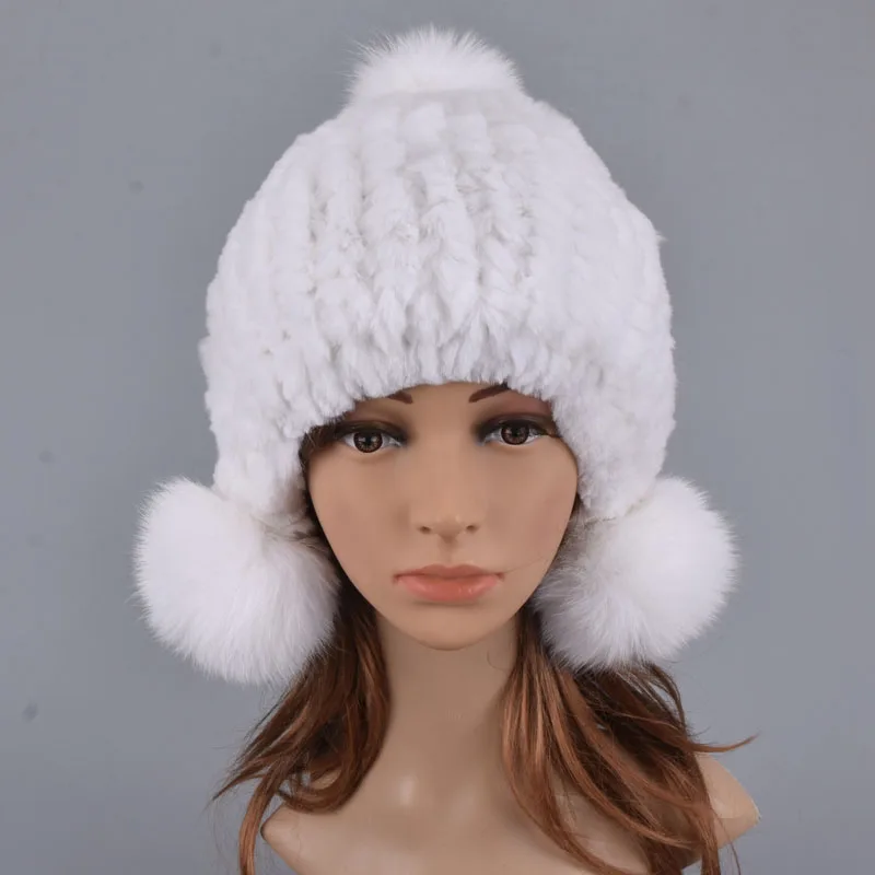 Детские меховые шапки, натуральный мех кролика Рекс, теплые зимние шапки для мальчиков и девочек, меховая шапка, вязаная шапка с заячьими ушками для мамы и ребенка