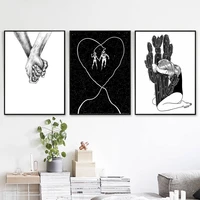 black white minimalist holding hands canvas painting wall art nordic posters and prints wall pictures for living room decoration