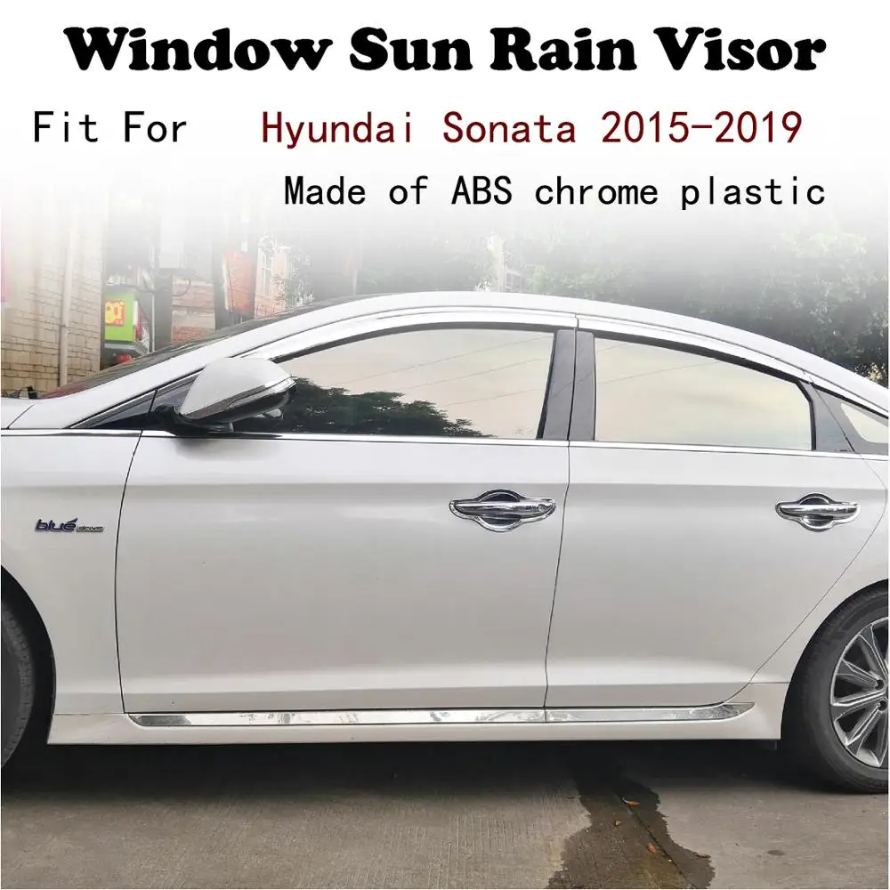 

ABS Chrome plastic Window Visor Vent Shades Sun Rain Guard car accessories For Hyundai Sonata 2015-2019