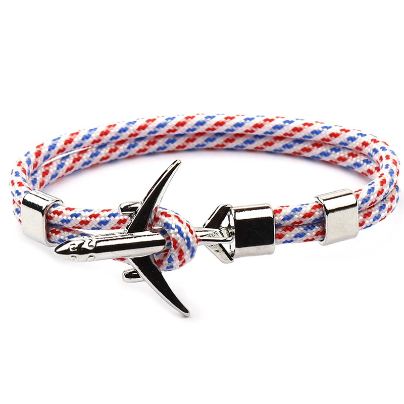 Классический Серебряный браслет с самолетом многослойная веревочная цепь для