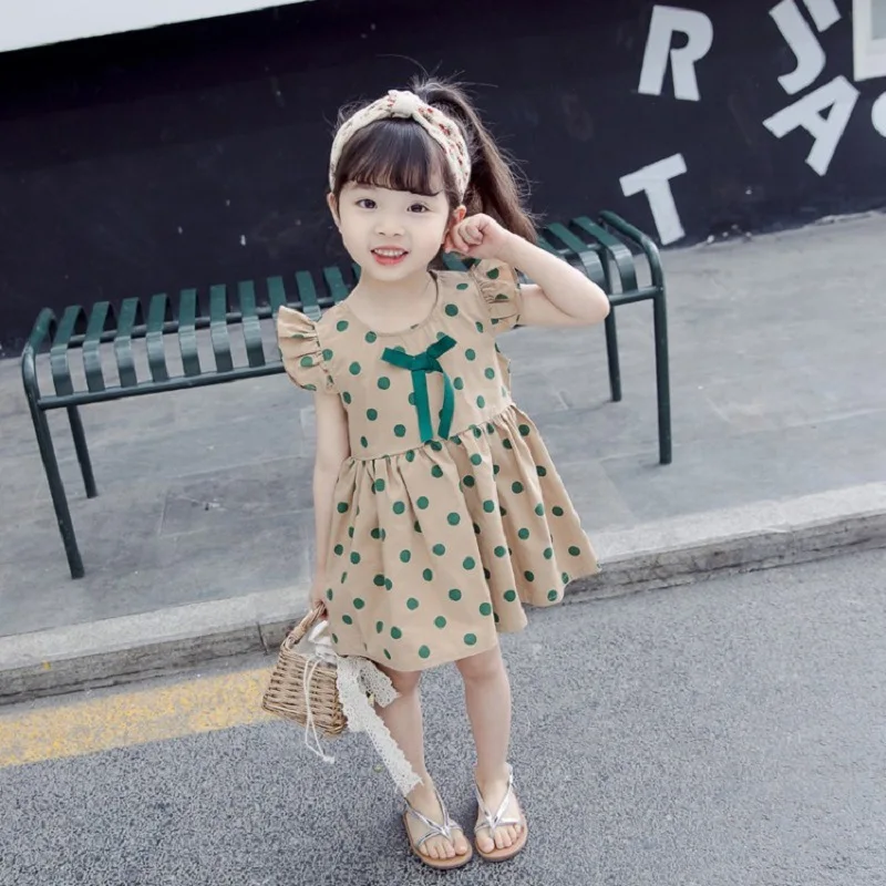 

Summer Toddler Infant Baby Girls Bow Dress Kid Princess Perform Party Print Dot Dress Girls Wedding Fashion Dress Dropshipping