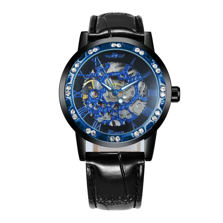 BLACK BLUE BLACK Победитель, официальный стиль, механические Женские часы, Лидирующий бренд, роскошные, бриллиантовое украшение, скелет, циферблат, элегантные женские наручные часы - Цвет: BLACK BLUE BLACK