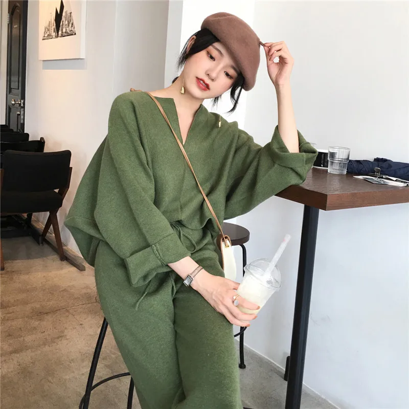 Mozuleva свободные трикотажные свитера 2 шт. Комплект женский спортивный костюм 2019