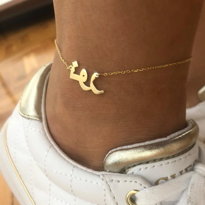 

Islamic Jewelry Customized Arabic Ethnic Name Anklets For Women Personalized Handmade Nameplate Ankle Bracelet Bijoux Fmme