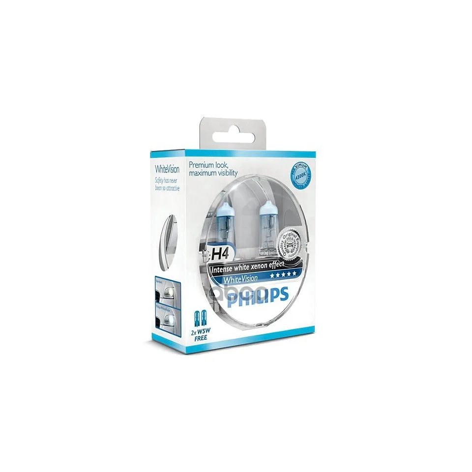 Комплект Галогенных Ламп 4шт H4 12v 55w P43t 38 2xh4 Whitevision 2xw5w Philips арт. 12342WHVSM|Передние