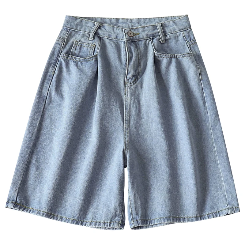 

Woman Knee-length Jeans Shorts High Waist Straight Shorts Korean Style Solid Loose Casual Female Denim Trousers 2020 Fashion