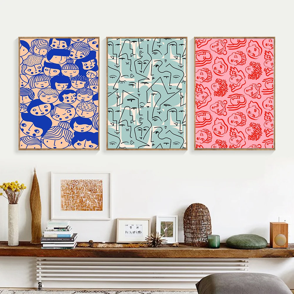 

Abstract Line Face Drawing Pictures Nordic Canvas Painting Wall Art Colorful Head Posters and Prints for Living Room Home Decor