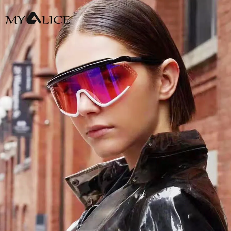 

MYALICE Fashion Oversized Flat top One-piece sunglasses Women Luxury Stage performance Wholesale Oculos De Sol Feminino UV400