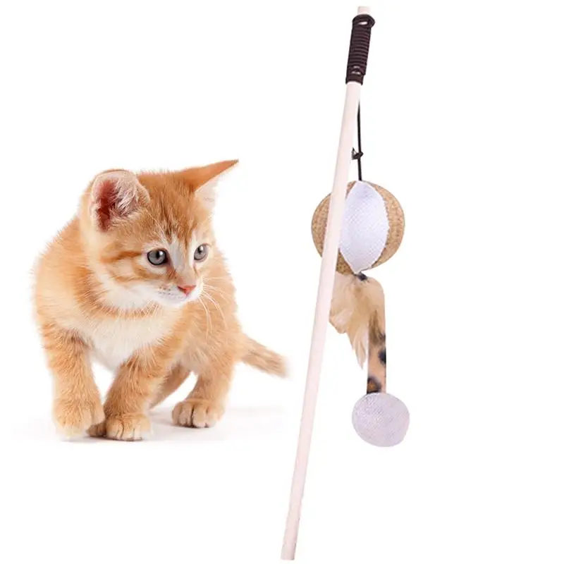 

Legendog 1pc Wooden Cat Wand Toy Faux Feather Decor Cat Teaser Wand Kitten Teaser Toy With Bell Pet Supplies Pet Accessories