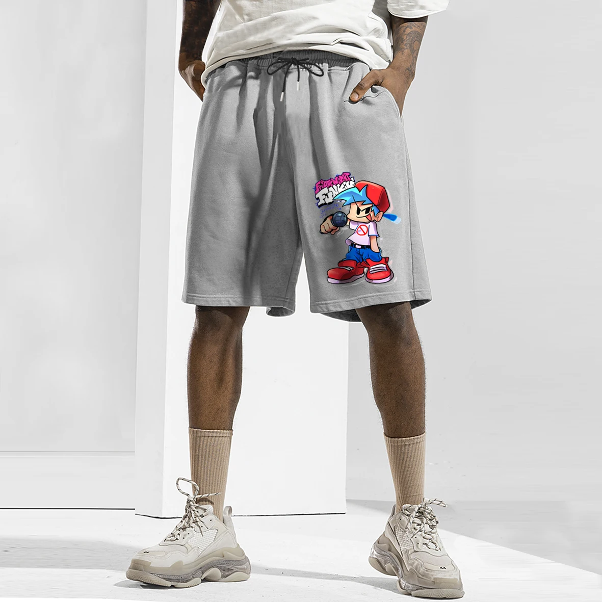 

Friday Night Funkin Anime Printing Men's Shorts Hiphop Drawstring Shorts Men Casual Shorts Male Cotton Street Casual Mid Shorts