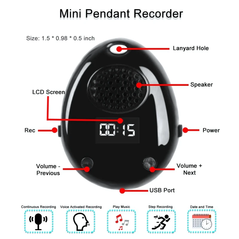 

Digital Voice Recorder Voice Activated Audio Recorder Portable Music Player with Internal Speaker Time Display Recorder