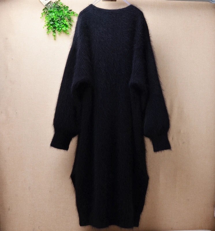 Женская Толстая теплая Длинная черная пушистая норковая кашемировая длинная