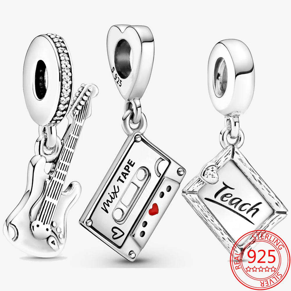 authentische 925 sterling silber perlen felsen der elektrischen gitarre baumeln charme fit marke armband anhänger weihnachten geschenk free globa