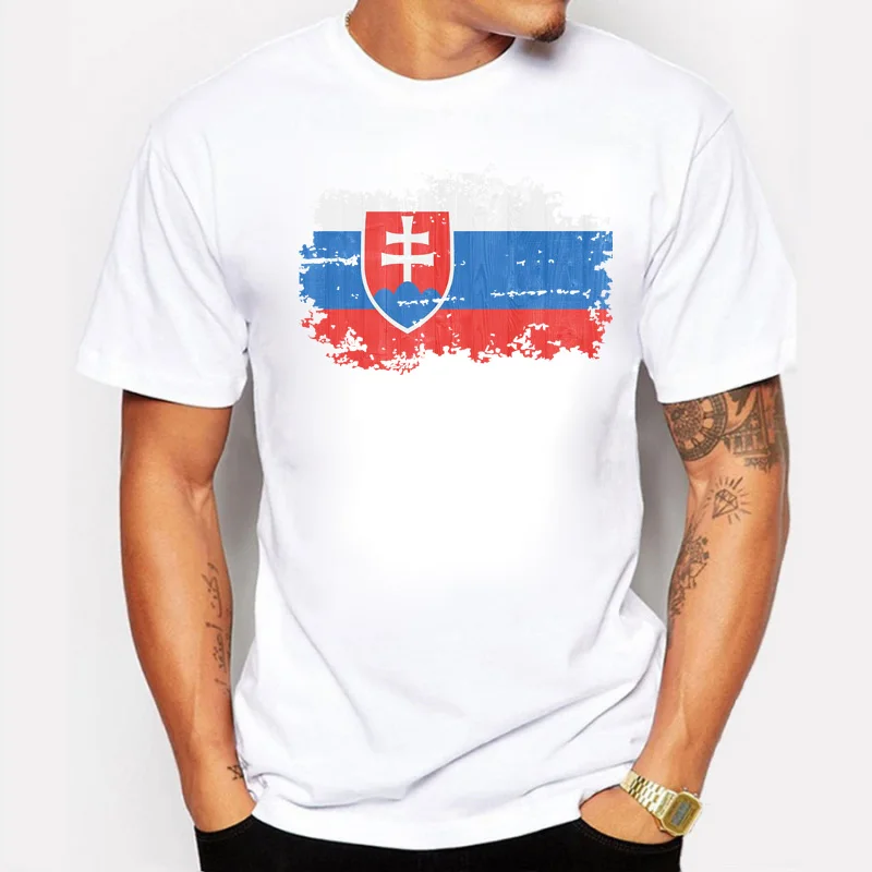 

2021 Top Quality Nostalgic Style Slovakia National Flag Printed T Shirt Men Summer Short Sleeve Casual Men T-shirt