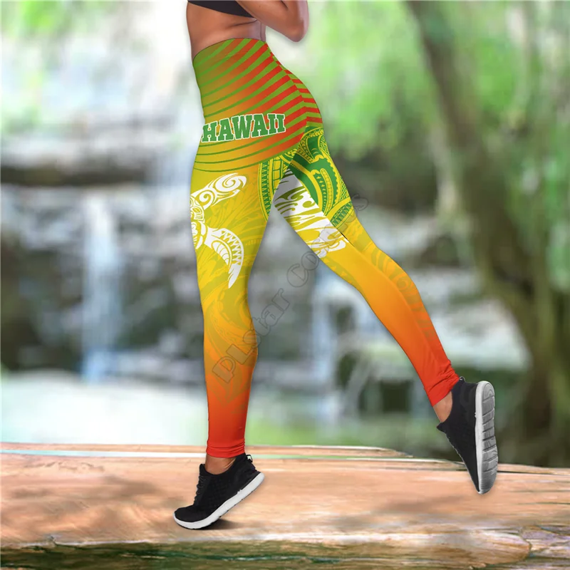 

Hawaii Combo Outfit Leggings and Hollow out Tank Top Suit Sexy Yoga Fitness Soft Legging Summer Women For Girl 02