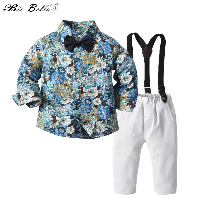 

Baby Boy Spring Autumn Clothes Set Fashion Kids Boys Clothing Set Gentleman Party Wedding 1-6 Years Outfits T-Shirt+Belt Pants