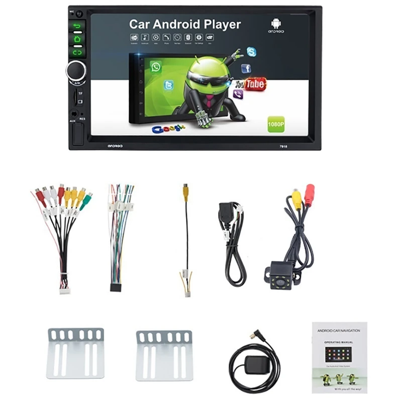 2 Din Android 8 1 автомобильный стерео 7 дюймов GPS Navi MP5 плеер двойной Wi-Fi 4 ядра BT с Камера