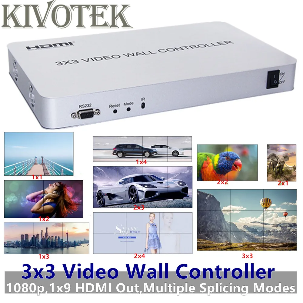 

3x3 HDMI Video Wall Controller Adapter 1x9 Hdmi Connector HD LCD TV wall Processor RS232 Control For HDTV Display Free Shipping