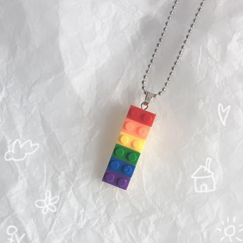 Ожерелье с радужными блоками для мужчин и женщин украшение из нержавеющей стали