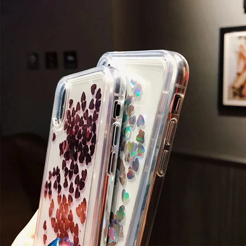 

Love heart Sequins quicksand Case for iphone 11 Pro 11 Pro MAX XS Max XR X 8 7 6 Plus Shining Dynamic liquid glitter Phone Cover