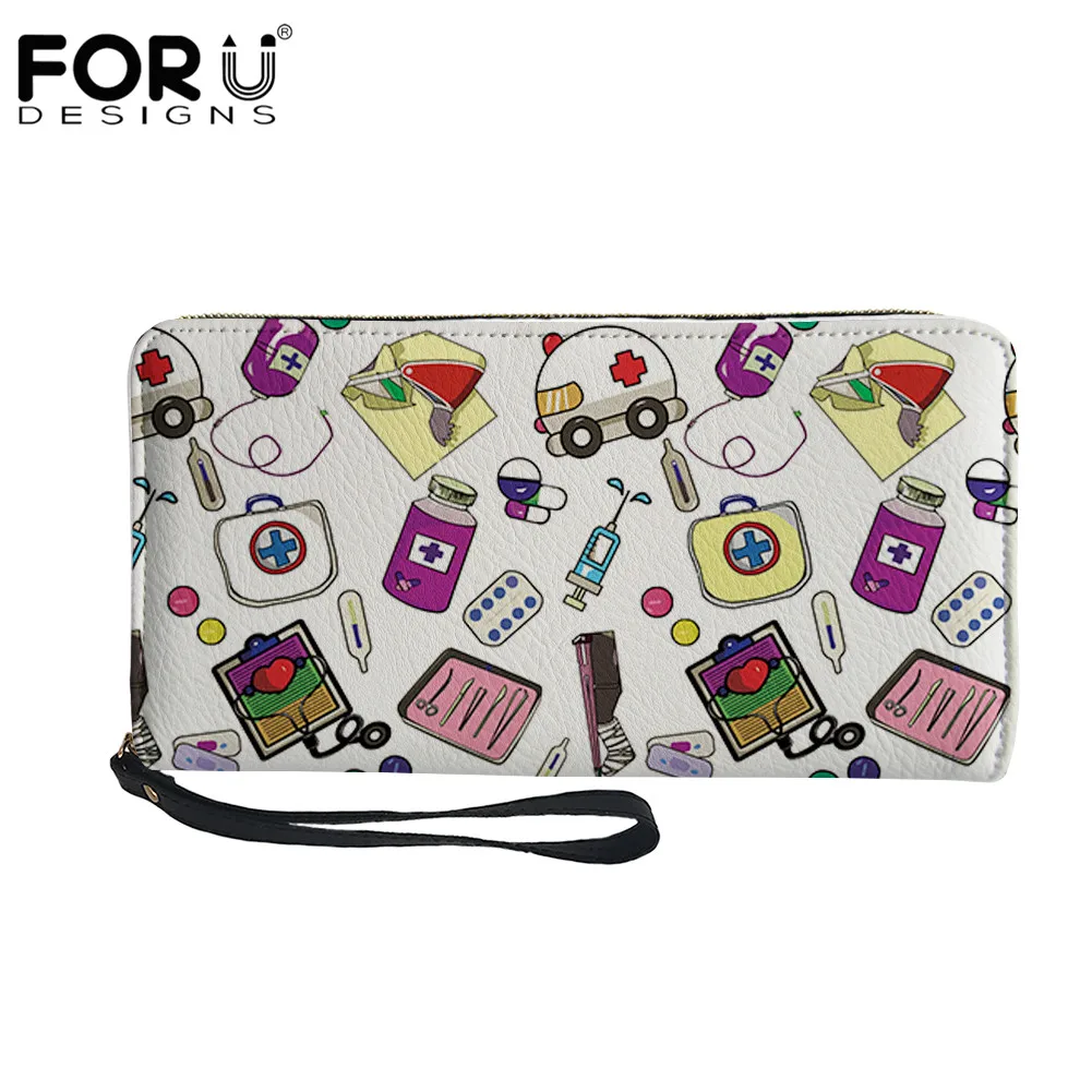 

FORUDESIGNS мультяшный медсестринский медицинский кошелек с принтом, Женский кошелек, повседневный клатч для вечерние, Длинный кошелек из искус...