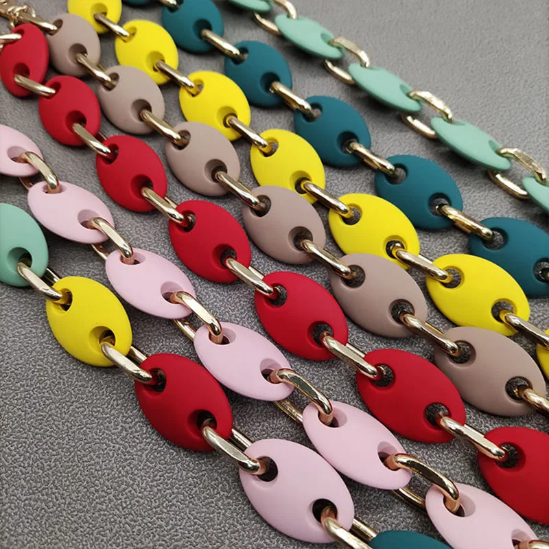 

2021 DIY Women Handbag Straps Resin Metal Chain Bag Straps Replacement Bag Chain Pig Nose Shape Frosted Bag Handle Accesories