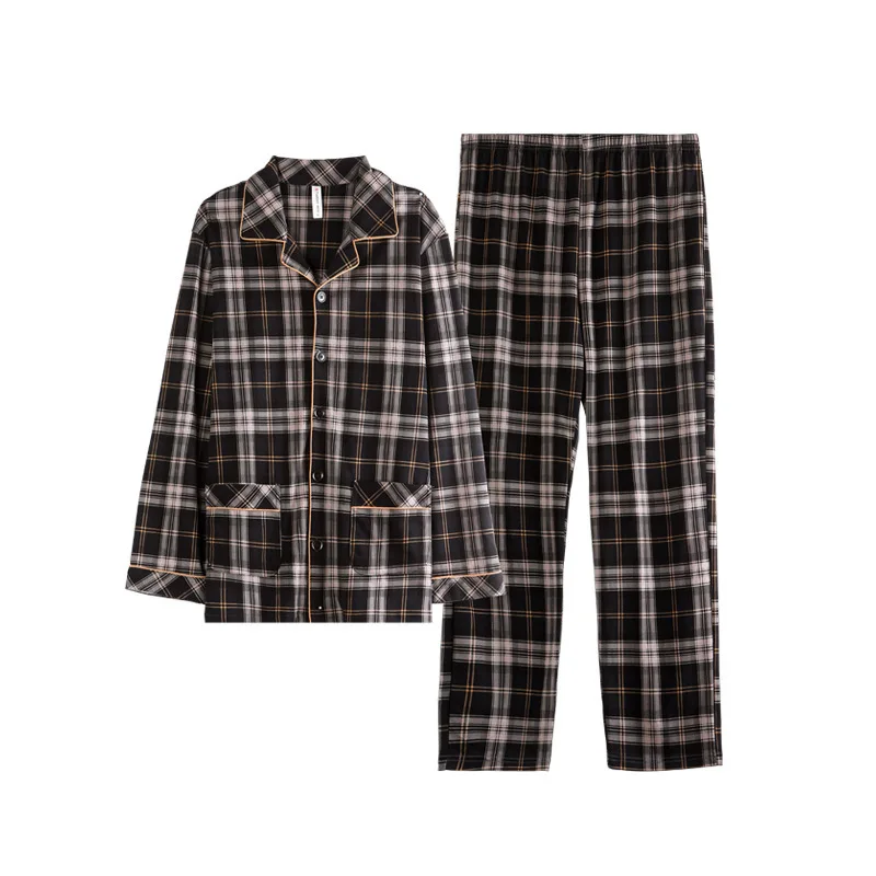 

Long-sleeved Pure Cotton Thin Section Korean Plaid Cotton Silk Summer Home Service Suit Pijama Hombre Verano 2020 Men's Pajamas