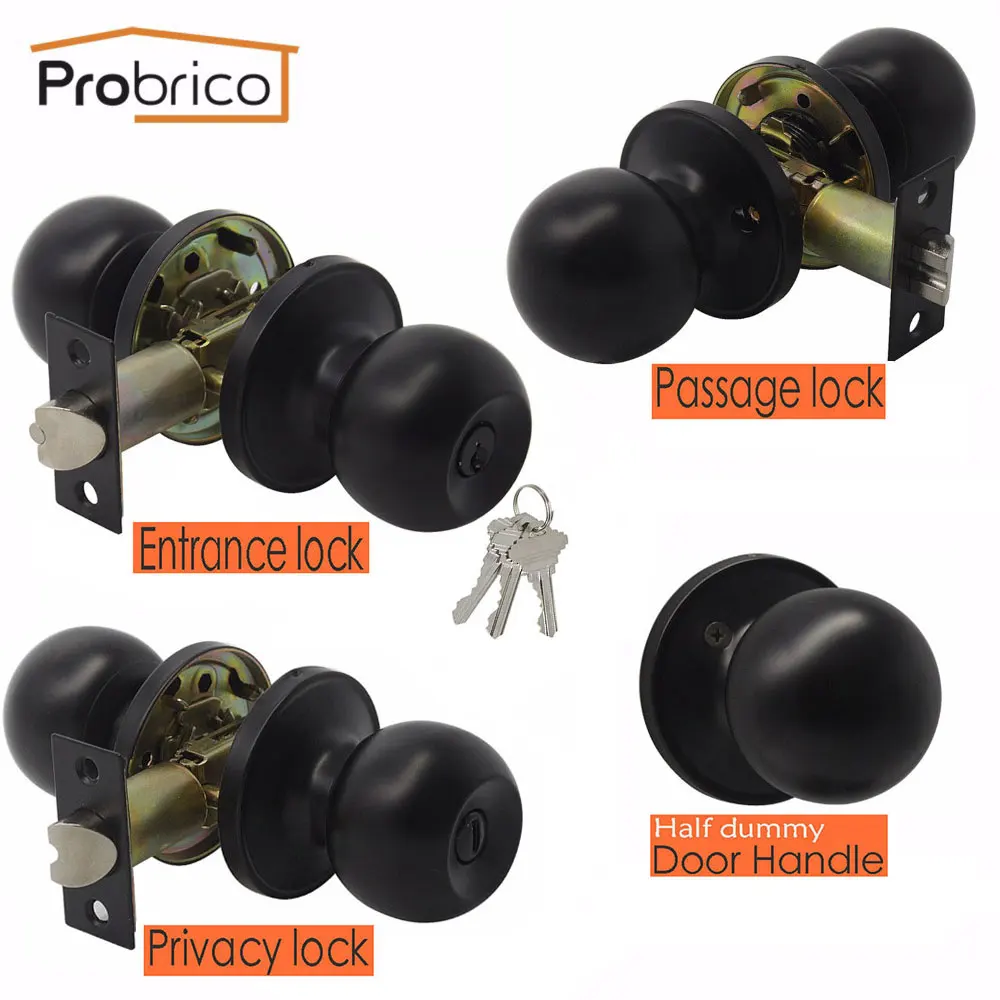 

Probrico Black Door Handles for Interior Doors Round Door Knobs with Lock cylinder/latch Rotation handle Household door hardware
