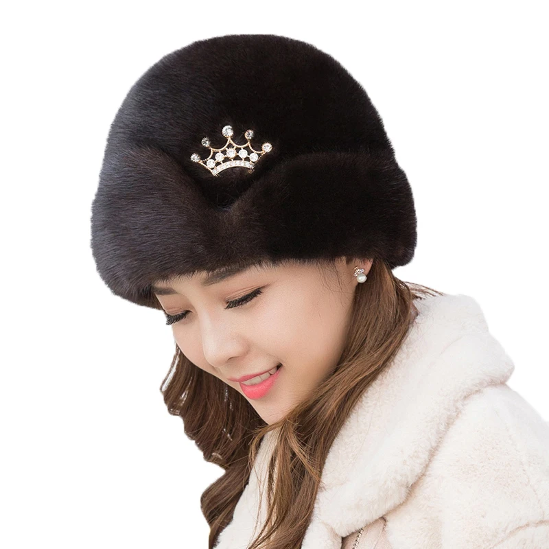 

New Winter Warm Mink Fur Hats,Women′s Whole Mink Fur,Ladies Top Hat,Winter Fur,Earmuffs,Fur High-End Women′s Hats