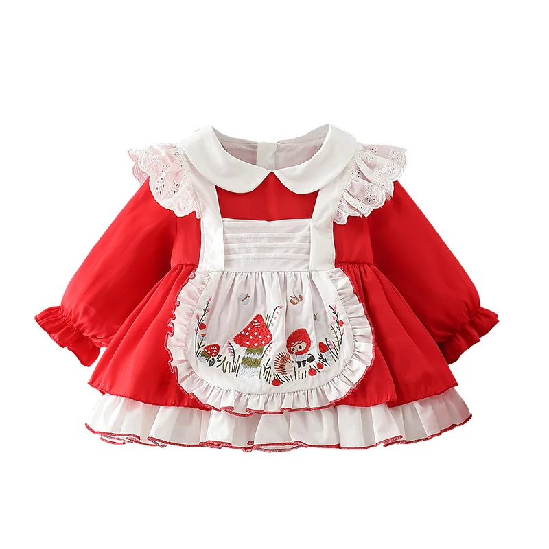 

Spring New Spanish Girls Dress Cute Red Lolita Dress Kids Dresses for Girls Baby Girls Quality Birthday Party Baptism Dress