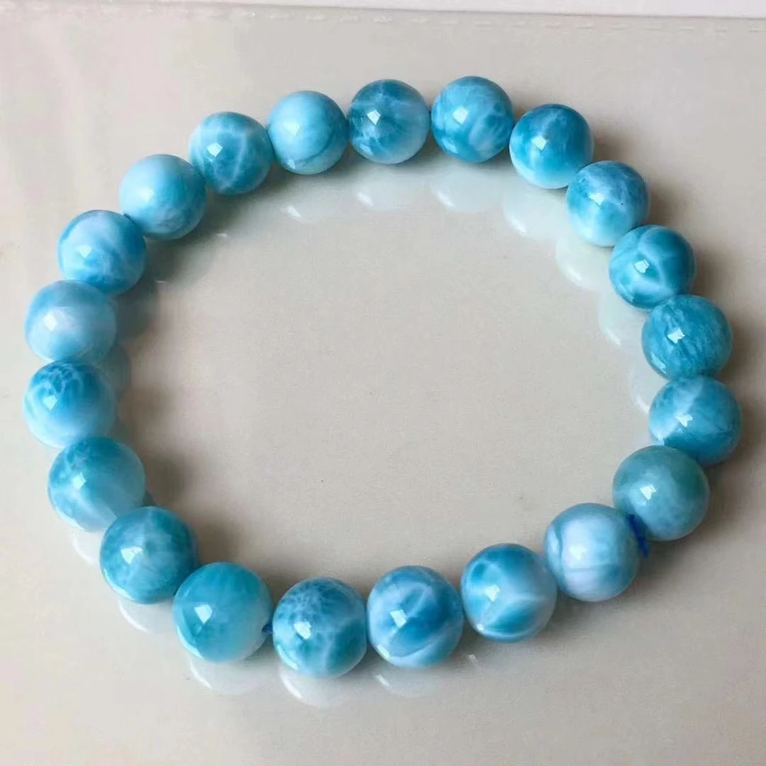 

9mm Genuine Natural Blue Larimar Gemstone Big Round Beads Bracelet Rare Water Pattern Larimar Women Men Genuine AAAAAA