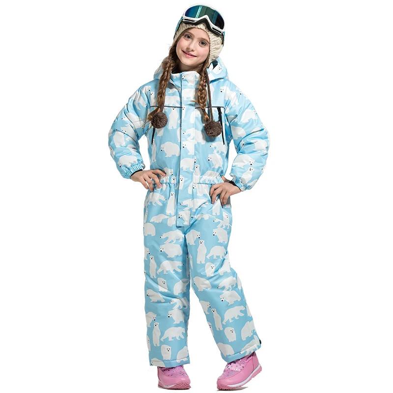 Детский цельный лыжный костюм детский с рисунком ветрозащитный