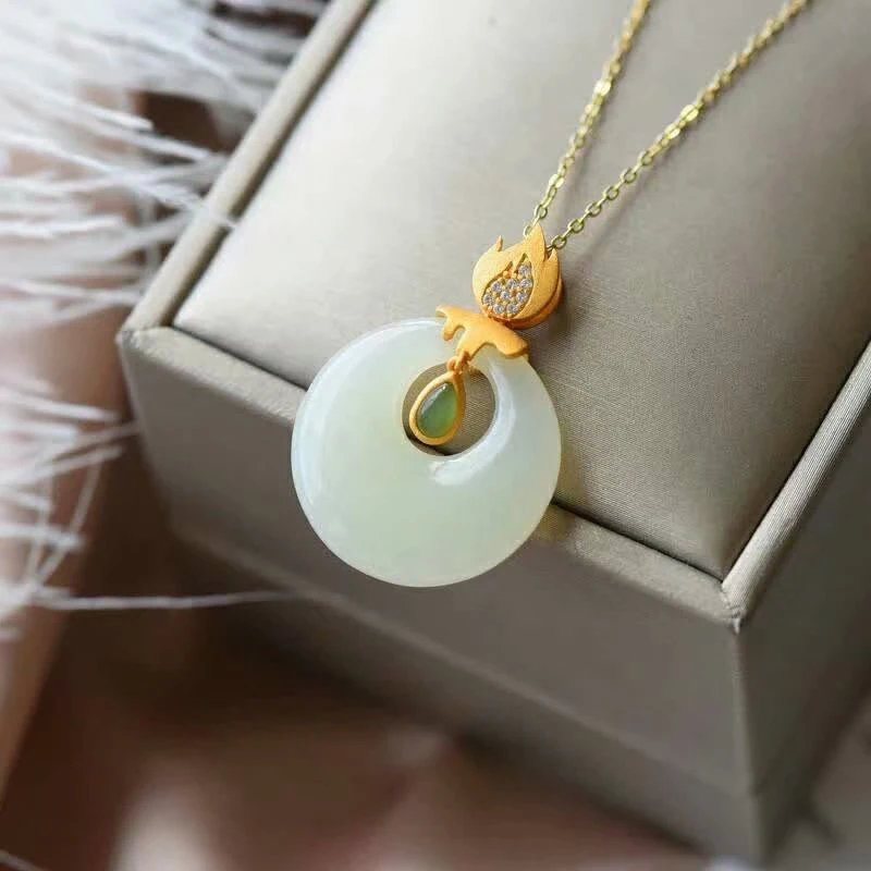 

LANZYO 925 sterling silver natuarl white Jasper Fine Jewelry send Necklace Pendant Women Bridal jcz2323000hby