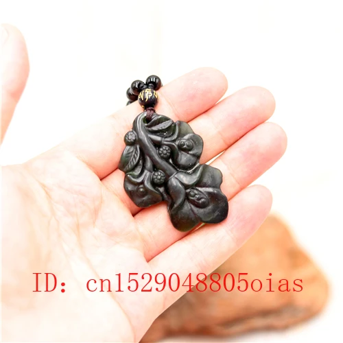 Натуральный черный зеленый китайский Нефритовый Цветок Кулон Бусы Ожерелье Шарм